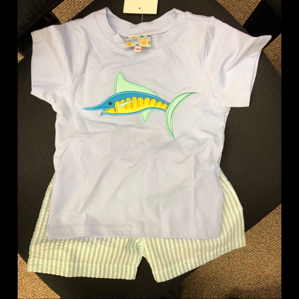Sugar Dumplin’ Appliqué Fish Boys Shorts Set